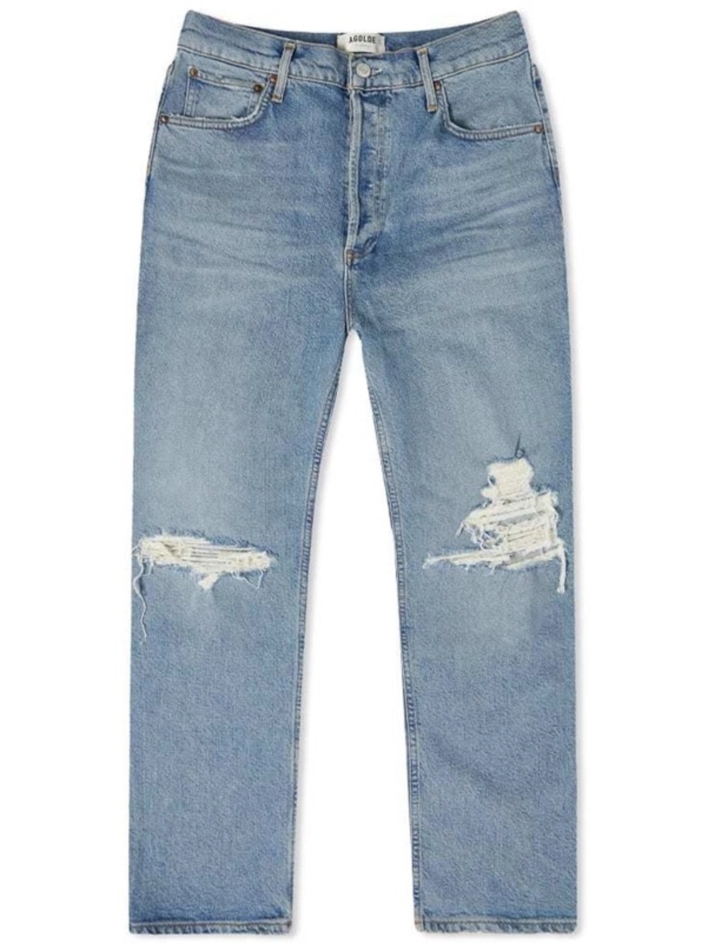 AGOLDE Light Wash Straight Jeans with Knee Rips